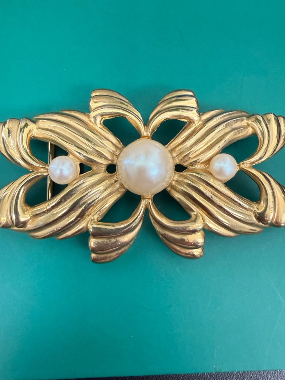 Vintage Mimi Di N Belt Buckle Gold Tone with Pearls Rare Signed 1987 - Picture 1 of 11